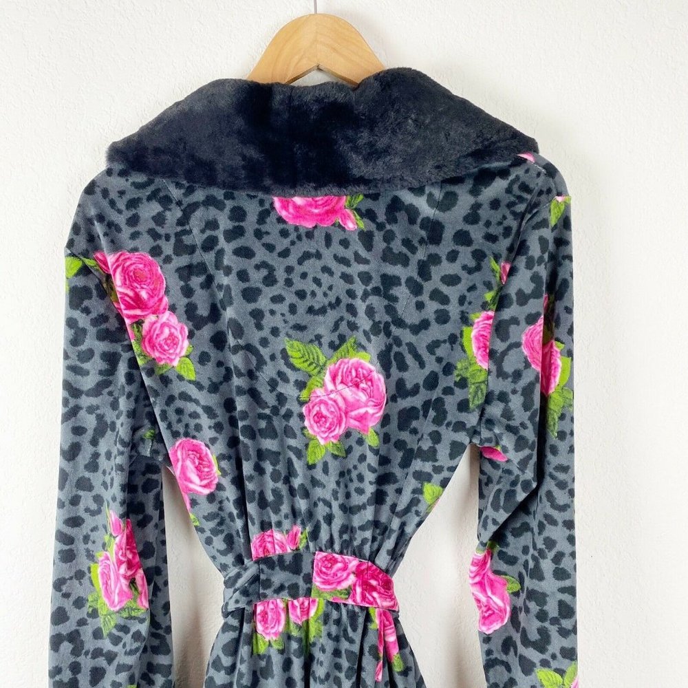 BETSEY JOHNSON Black Pink Plush ROBE CHEETAH - Picture 5 of 8